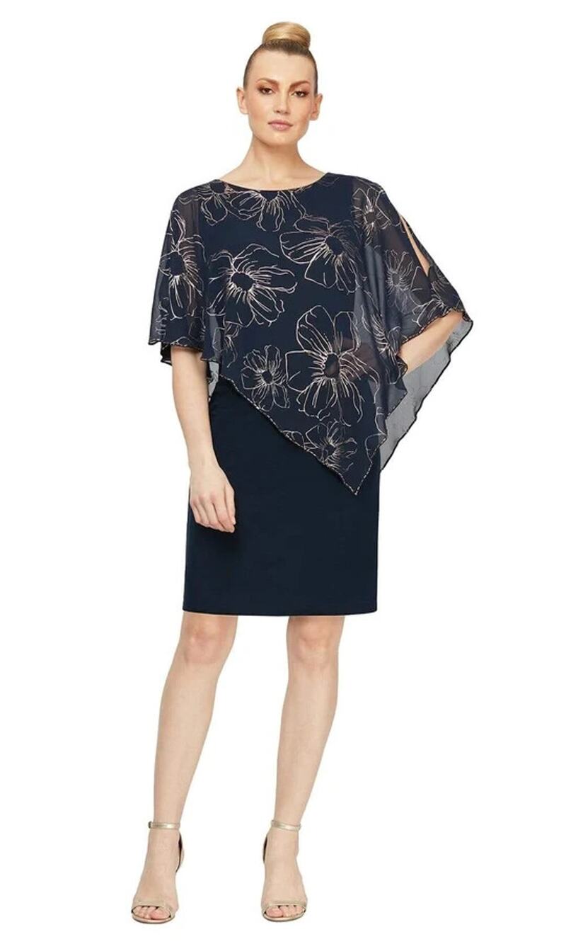 SLNY Fashion Women's Beaded Tiered Capelet Dress  MSRP  $99.00